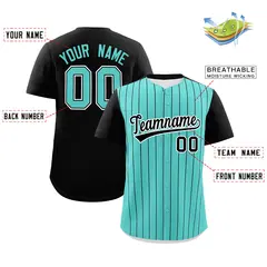 Bright Green Black Pinstripe Two-Tone Baseball Jersey 2