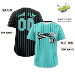 Bright Green Black Pinstripe Two-Tone Baseball Jersey 2