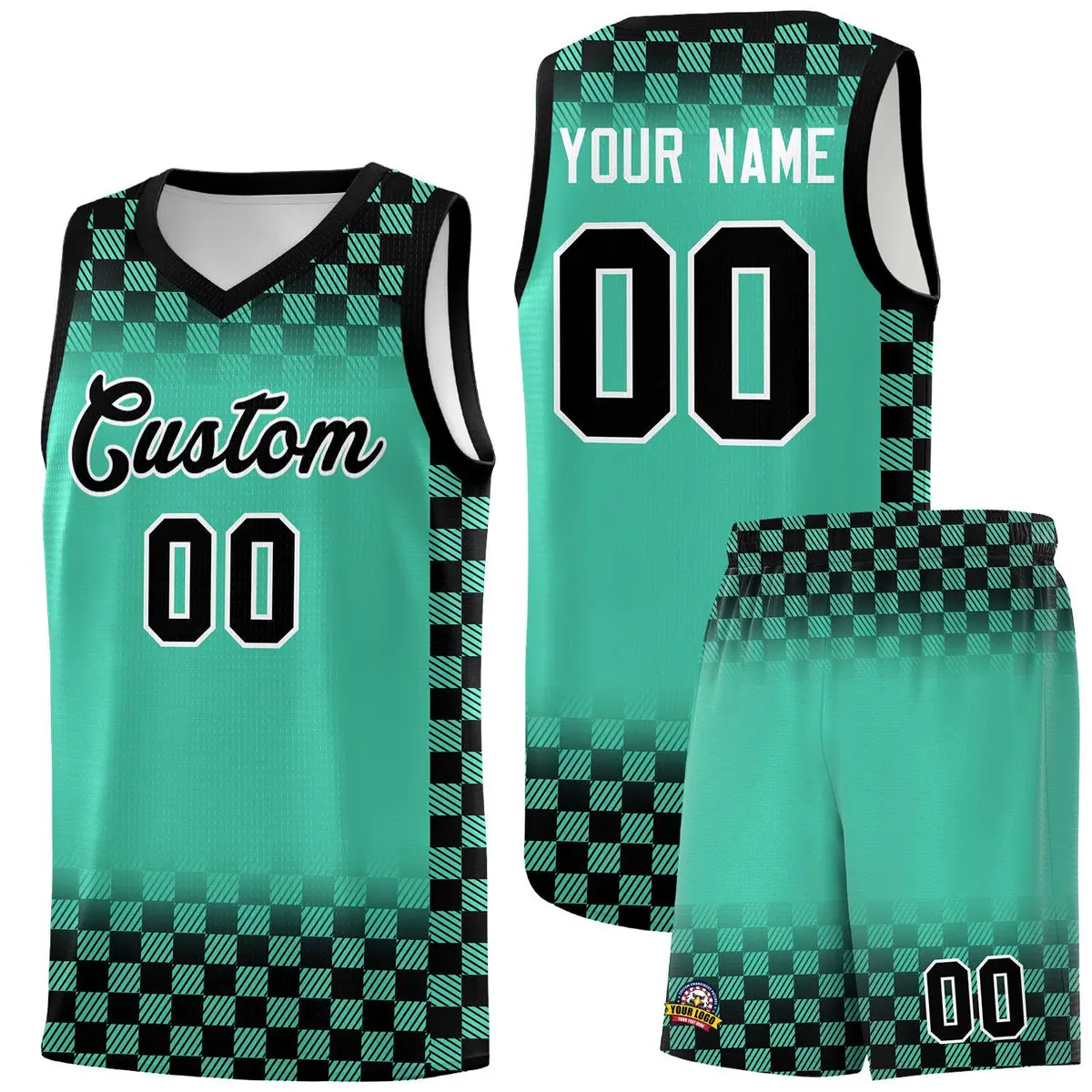 Bright Green Black Plaid Basketball Jersey for Teams