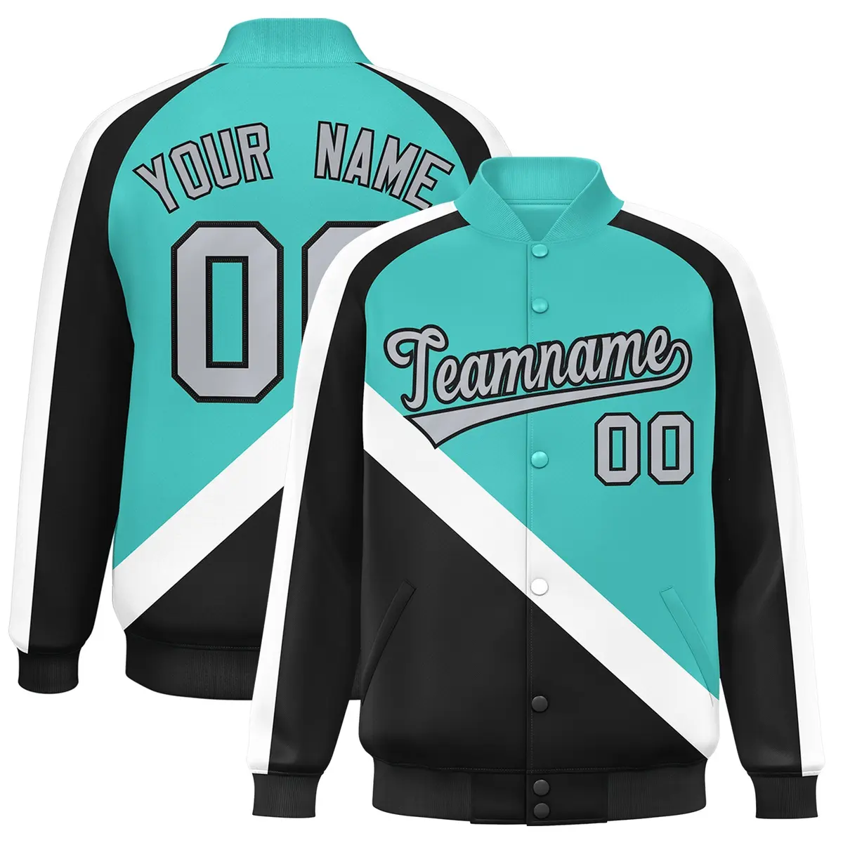 Bright Green Black Raglan Full-Snap Letterman Baseball Jacket