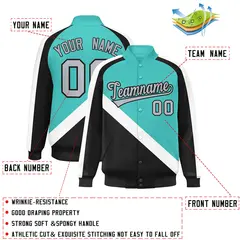 Bright Green Black Raglan Full-Snap Letterman Baseball Jacket 2