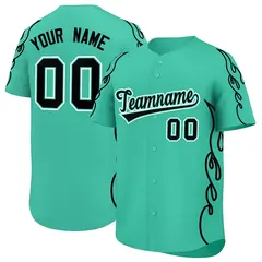 Bright Green Black Side Flame Outline Baseball Jersey