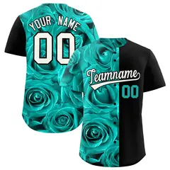 Bright Green Black Split Rose Print Baseball Jersey