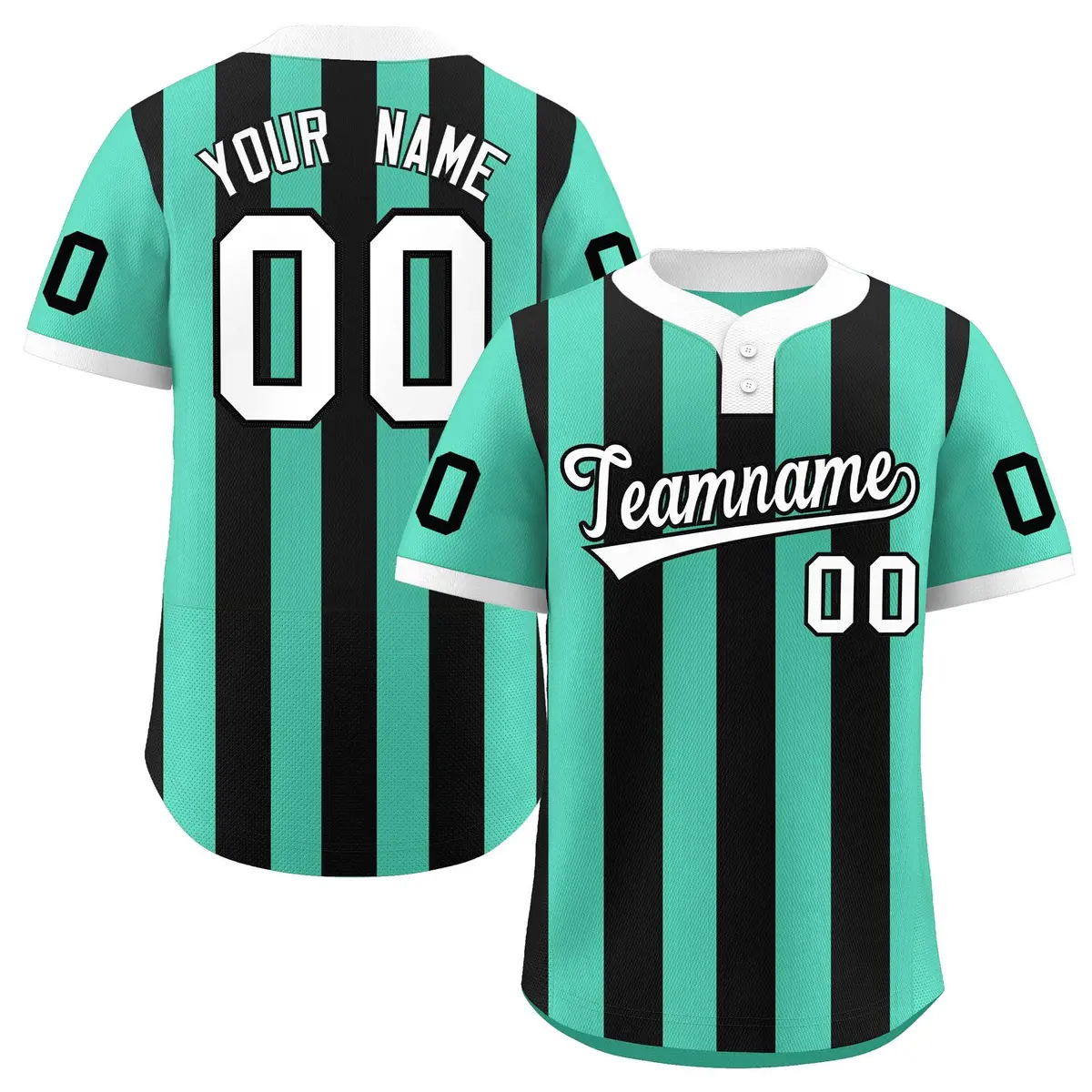 Bright Green Black Stripe Two-Button Softball Jersey