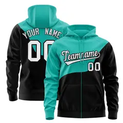Bright Green Black Wave Color Block Varsity Letterman Full-Zip Jacket Hoodie