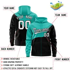 Bright Green Black Wave Color Block Varsity Letterman Full-Zip Jacket Hoodie 4