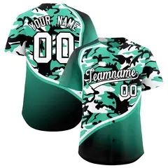 Bright Green Black White Camo Gradient Baseball Jersey