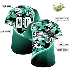 Bright Green Black White Camo Gradient Baseball Jersey 2