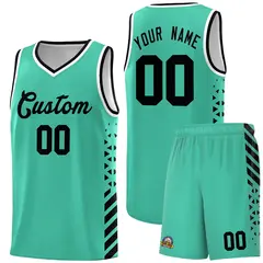 Bright Green Black White Diamond Stripe Side Basketball Jersey