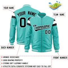 Bright Green Black-White Full-Zip Shoulder Color Block Varsity Letterman Bomber Jacket 2