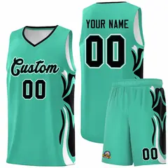 Bright Green Black White Graffiti Side Curve Basketball Jersey Sets
