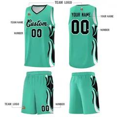Bright Green Black White Graffiti Side Curve Basketball Jersey Sets 5