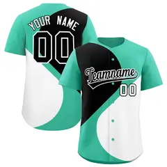 Bright Green Black-White Half Heart Color Block Baseball Jersey 1