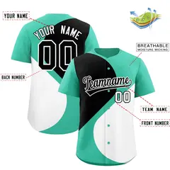Bright Green Black-White Half Heart Color Block Baseball Jersey 2