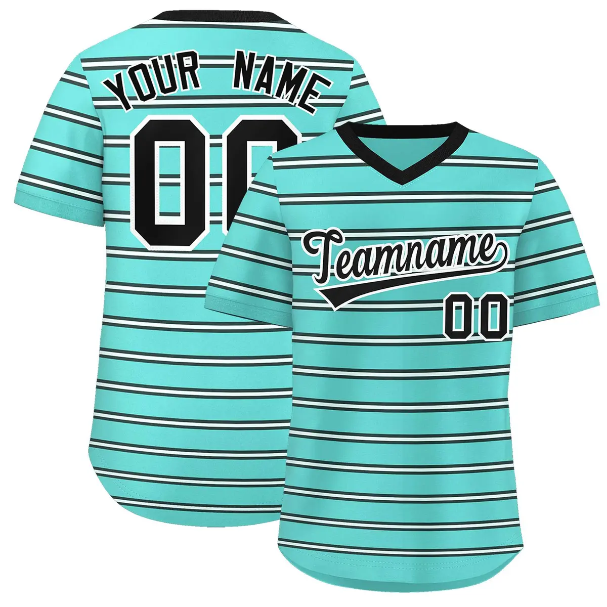 Bright Green Black-White Horizontal Stripe Pullover Baseball Jersey