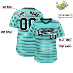 Bright Green Black-White Horizontal Stripe Pullover Baseball Jersey 2