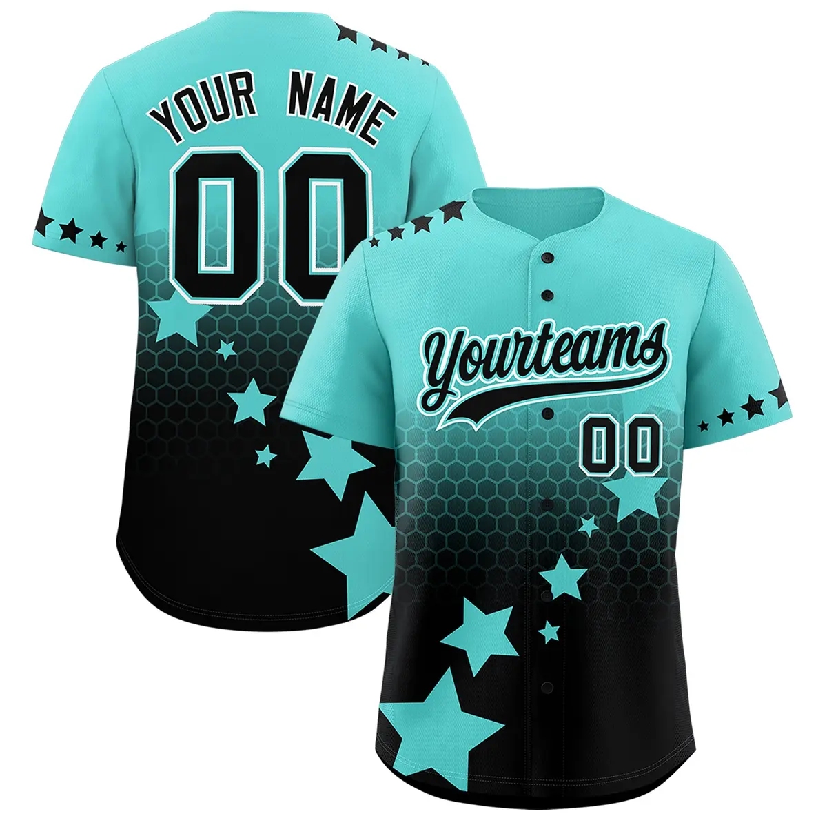 Bright Green Black White Rising Stars Gradient Baseball Jersey