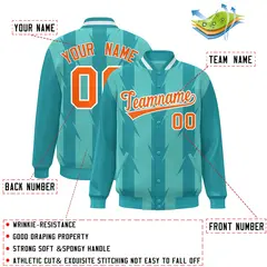 Bright Green Blade Pattern Raglan Varsity Letterman Baseball Jacket 2