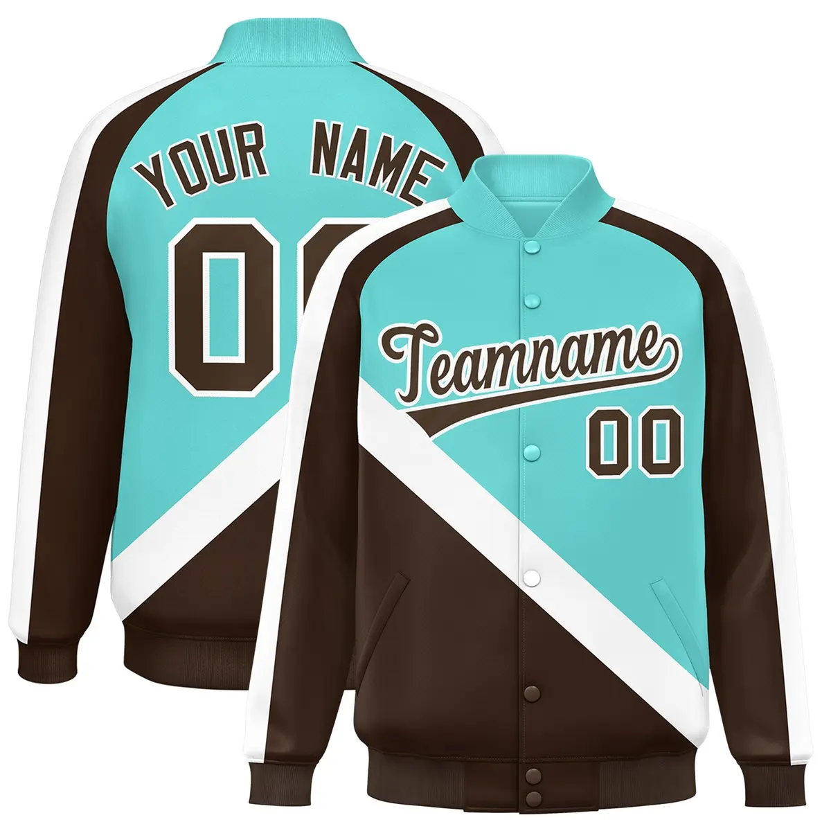 Bright Green Brown Raglan Varsity Full-Snap Letterman Baseball Jacket