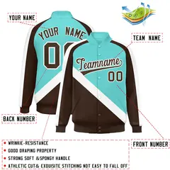 Bright Green Brown Raglan Varsity Full-Snap Letterman Baseball Jacket 2