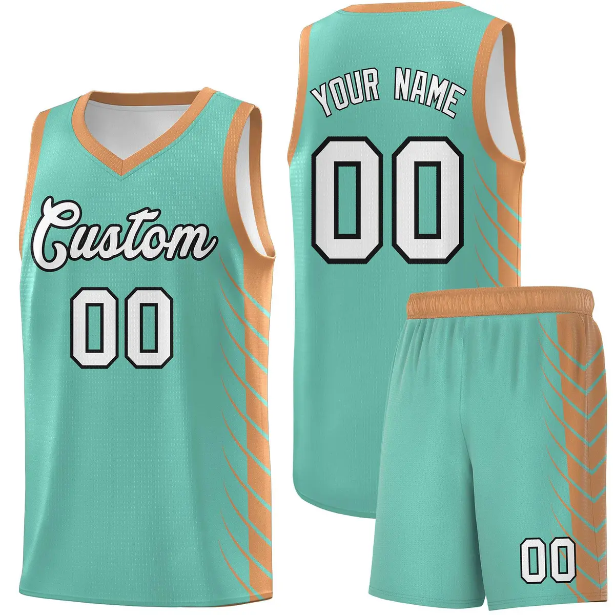 Bright Green Buckskin Brown Side Symmetrical Line Pattern Basketball Jersey
