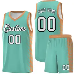 Bright Green Buckskin Brown Side Symmetrical Line Pattern Basketball Jersey 1