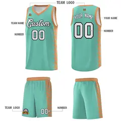 Bright Green Buckskin Brown Side Symmetrical Line Pattern Basketball Jersey 5