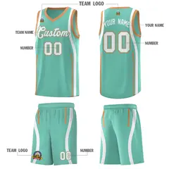 Bright Green Buckskin Brown White Ribbon Pattern Basketball Kit 5