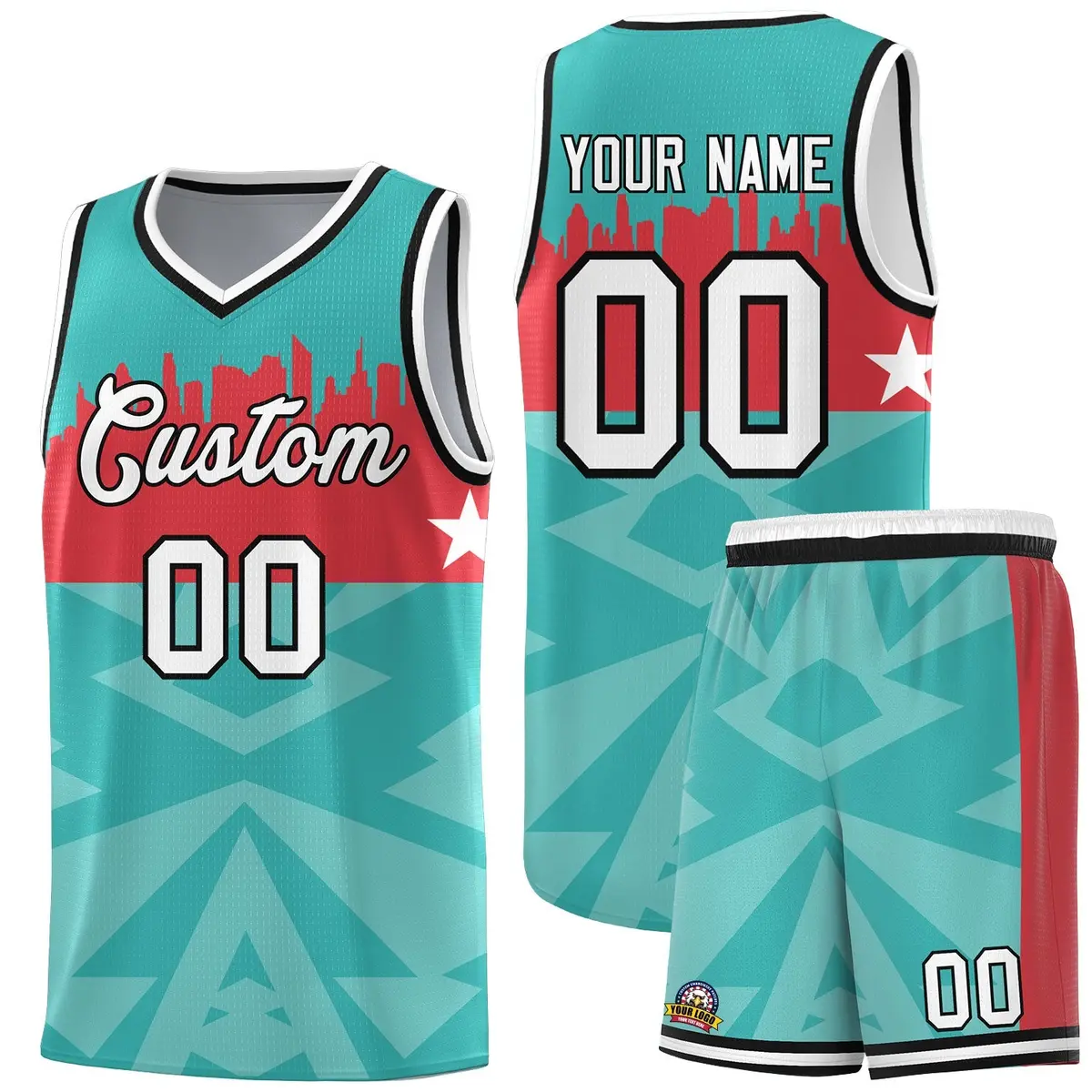 Bright Green City Silhouette Pattern Basketball Jersey