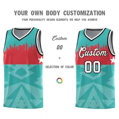 Bright Green City Silhouette Pattern Basketball Jersey 3