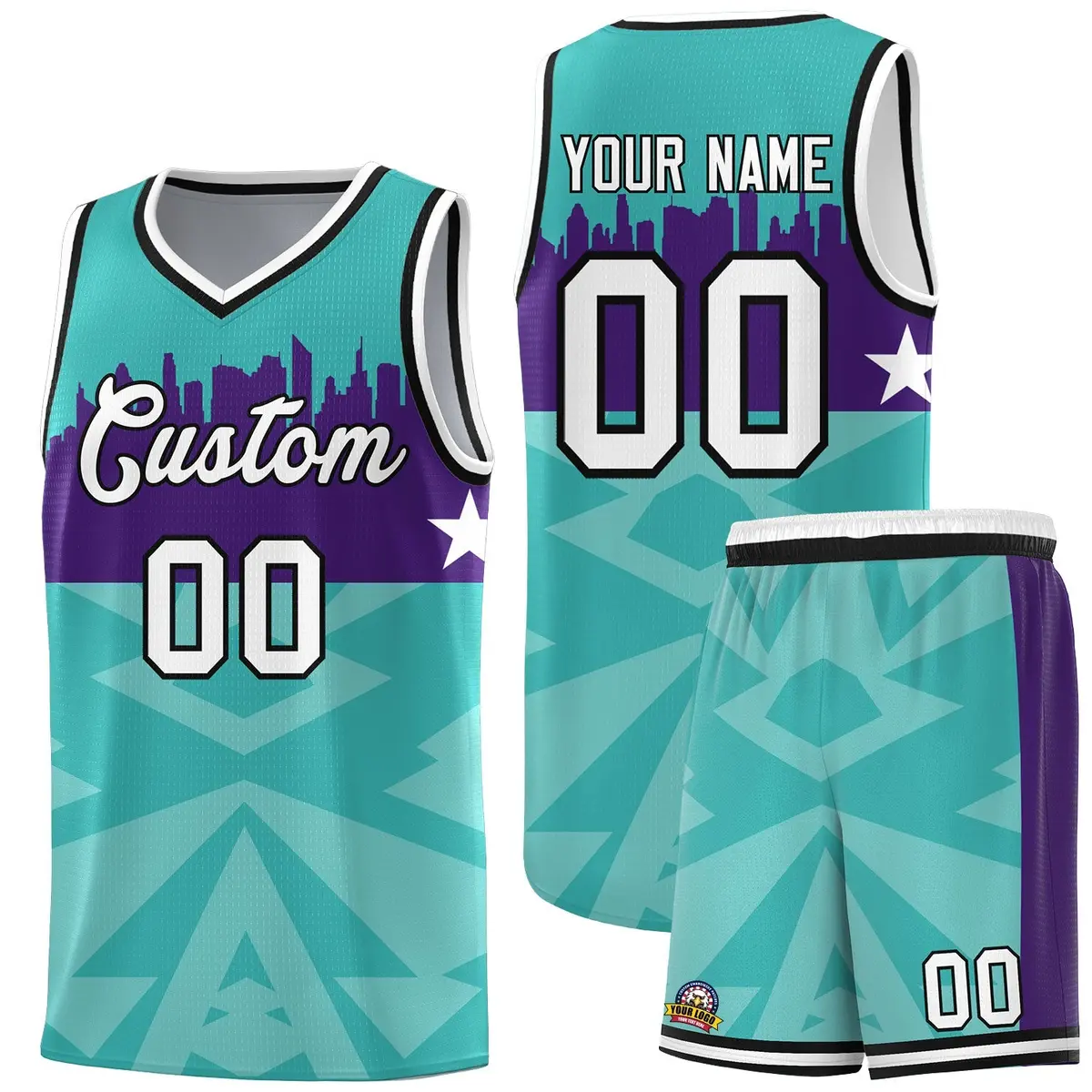 Bright Green City Silhouette Pattern Basketball Jersey