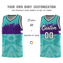 Bright Green City Silhouette Pattern Basketball Jersey 3