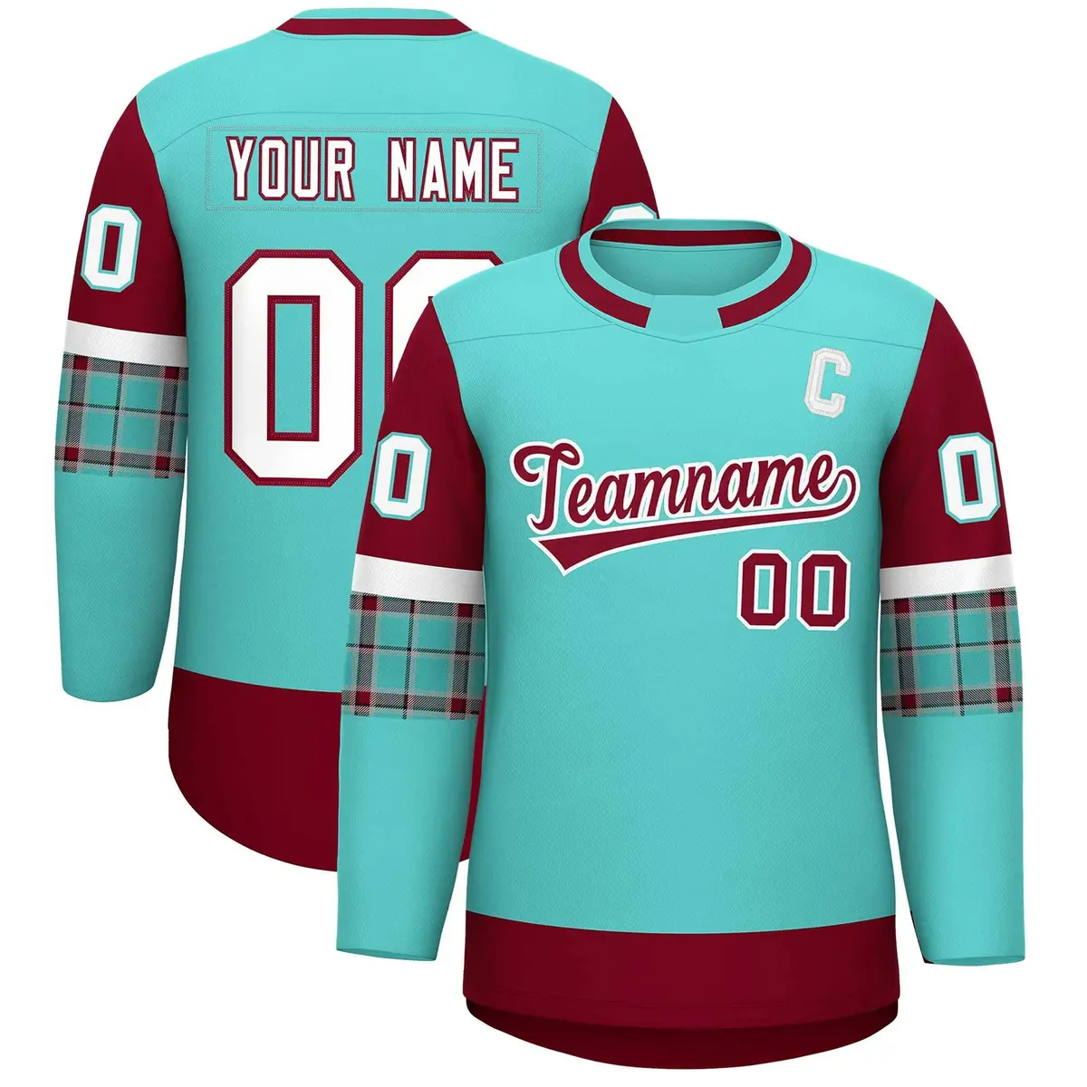 Bright Green Crimson Raglan Round-Neck Hockey Jersey