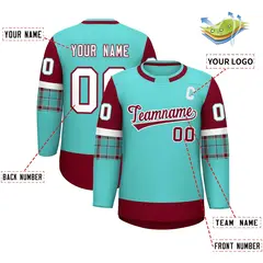 Bright Green Crimson Raglan Round-Neck Hockey Jersey 2