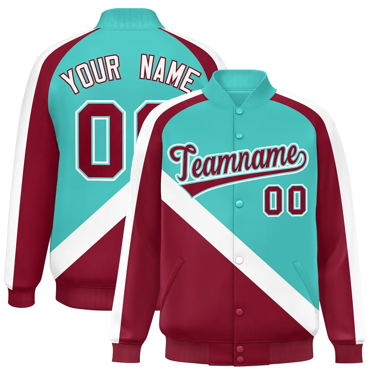 Bright Green Crimson Raglan Varsity Full-Snap Letterman Baseball Jacket