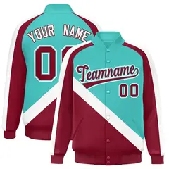 Bright Green Crimson Raglan Varsity Full-Snap Letterman Baseball Jacket
