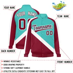 Bright Green Crimson Raglan Varsity Full-Snap Letterman Baseball Jacket 2