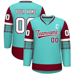 Bright Green Crimson-White Raglan Sleeves V-Neck Hockey Jersey 1