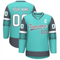 Bright Green Dark Gray-White Raglan Sleeves V-Neck Hockey Jersey 1