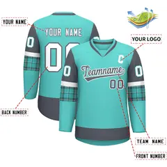 Bright Green Dark Gray-White Raglan Sleeves V-Neck Hockey Jersey 2