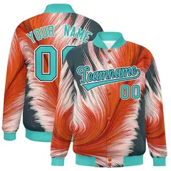 Bright Green Feather Fluid Pattern Full-Snap Varsity Letterman Baseball Jacket