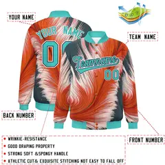 Bright Green Feather Fluid Pattern Full-Snap Varsity Letterman Baseball Jacket 2