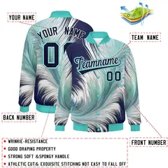 Bright Green Feather Fluid Pattern Full-Snap Varsity Letterman Baseball Jacket 2