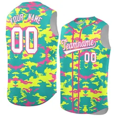 Bright Green Fluorescent Green Pink Camo Sleeveless Baseball Jersey