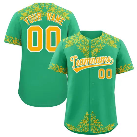 Bright Green Gold Baroque Style Baseball Jersey