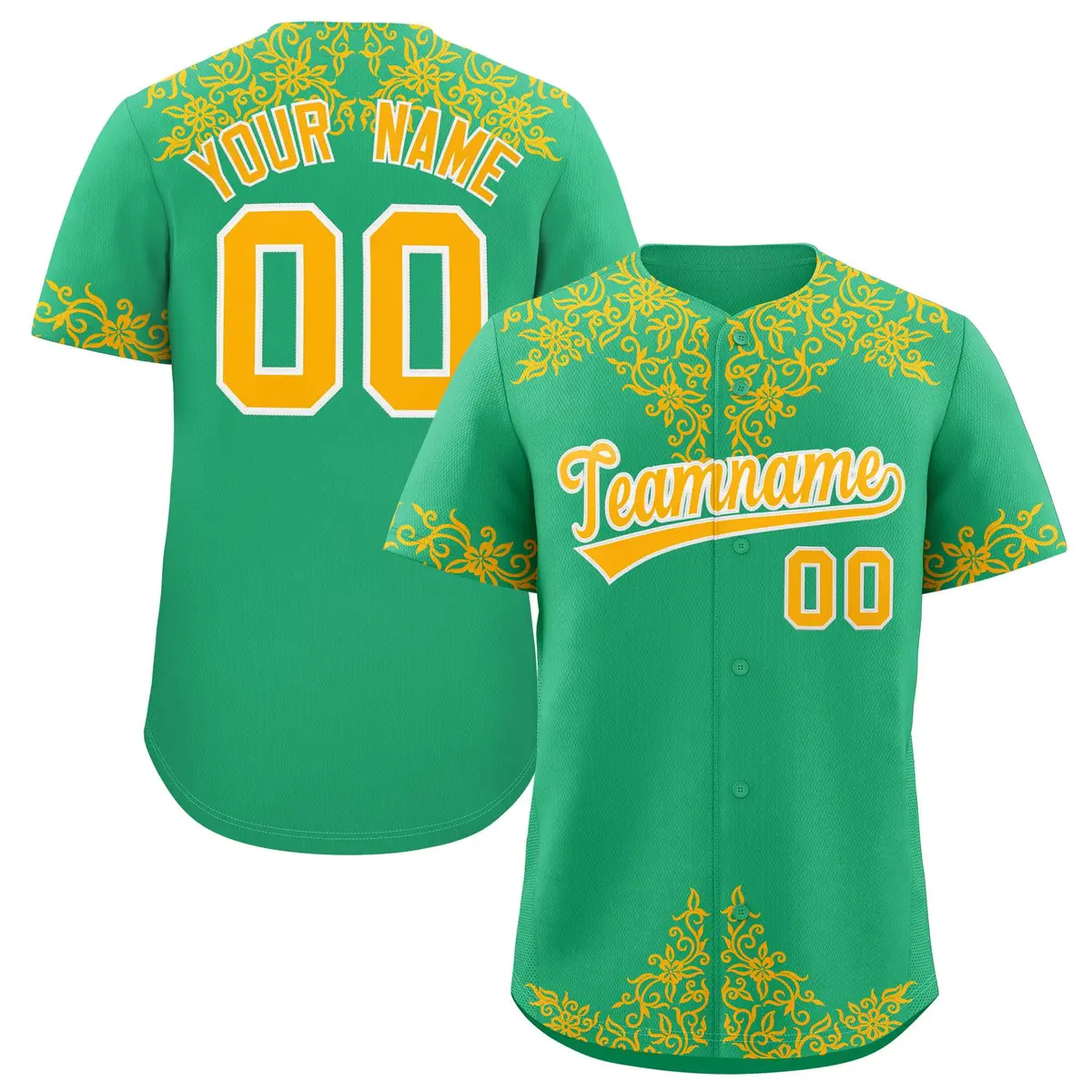 Bright Green Gold Baroque Style Baseball Jersey