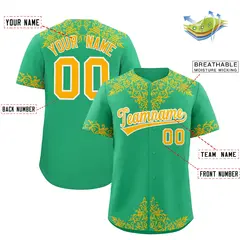 Bright Green Gold Baroque Style Baseball Jersey 2
