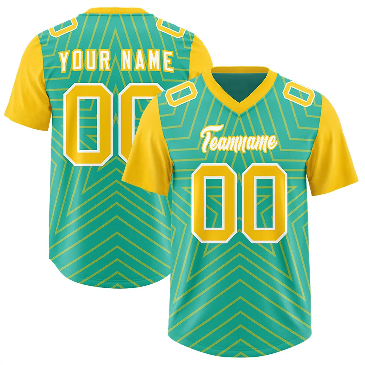 Bright Green Gold Star Pattern Raglan Sleeves Football Jersey