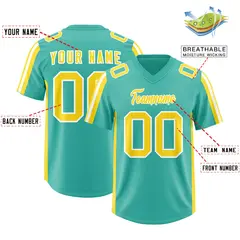 Bright Green Gold White Side Stripe Football Jersey 2