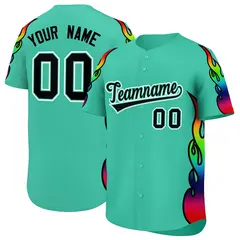Bright Green Graffiti Multicolored Flames Baseball Jersey